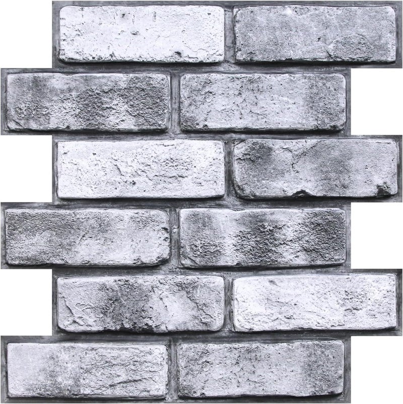 COMSTICKC 3D Faux Brick Wall Panels, Peel and Stick Brick Tiles,10 Pcs of 12"X12",Small Size Thin PVC Gray Fake Brick Self Adhesive Wall Covering Backsplash Kitchen Living Room Interior Decor - Image 1
